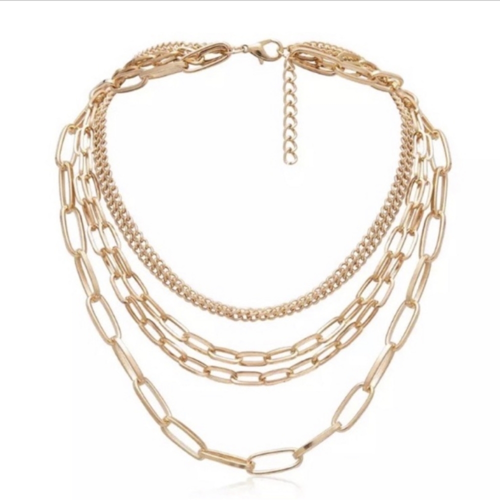 Multi Layered Gold Chain Punk Choker Necklace - Picture 3 of 5
